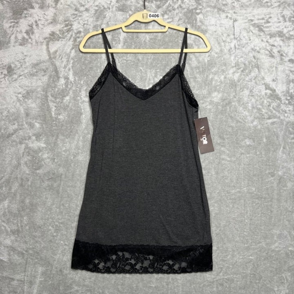Victor Alfaro Women's Tank Top Medium Gray/Black ‎ Lace Y2K New